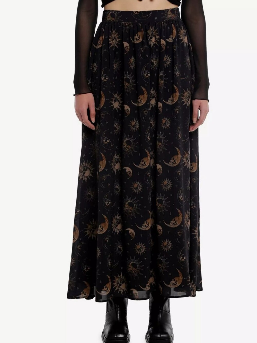 Cosmic Aura Black Skeleton Celestial Print Maxi Skirt Hot Topic